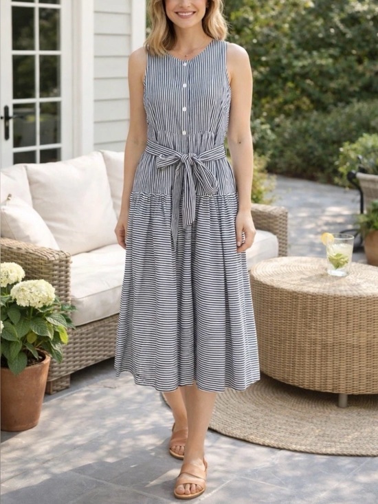 Alex Marie Dresses & Skirts - Alex Marie Plus Size Pinstripe Midi Dress. Dropped waist tiered skirt. Cotton 18